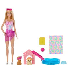 Barbie family puppy pool party