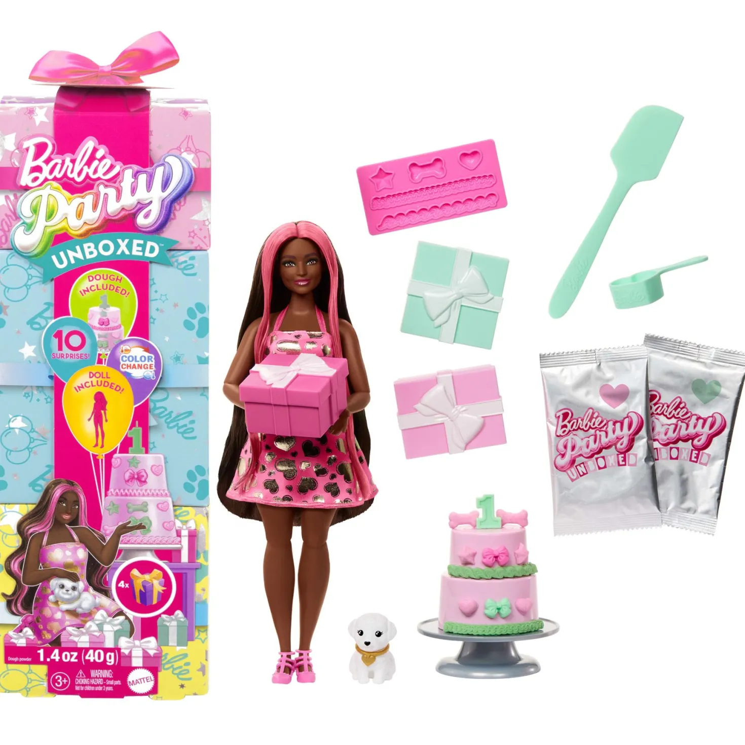 Barbie Party unboxed 2/1 pop met knalroze jurk