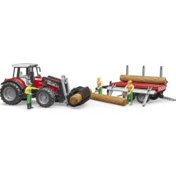 Bruder Tractor Massey Ferguson 7480 Met Houttransport Aanhanger