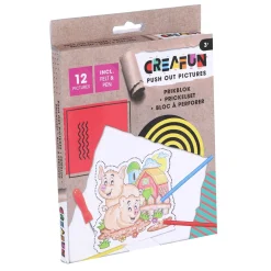 Creafun prikblok met prikpen en 12 sjablonen boerderij