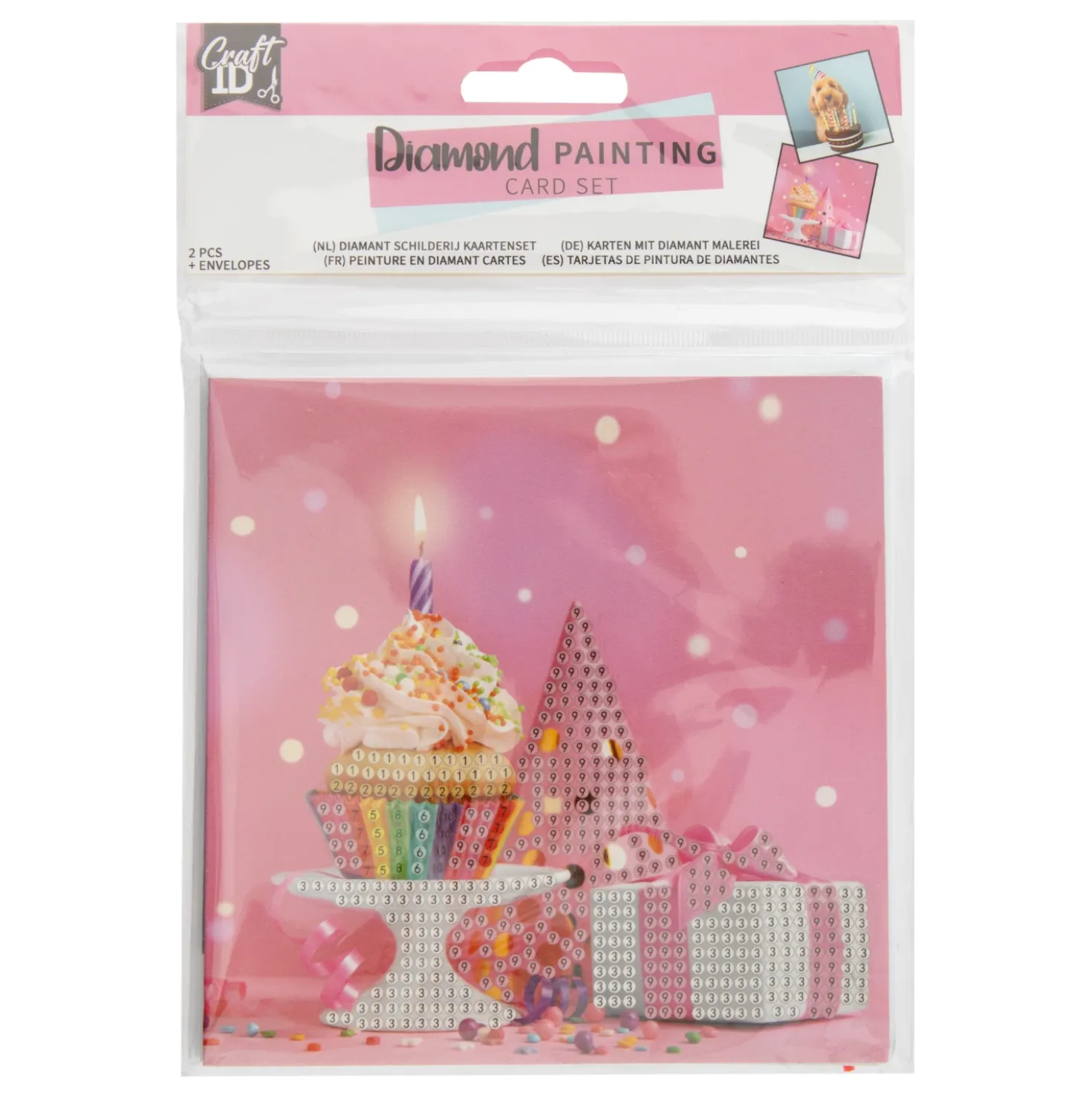 Diamond painting kaartenset 13x13 cm 2 stuks 3 assorti
