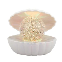 Disco lichtgevende glitter-parelschelp 14 cm parelmoer, USB, party time