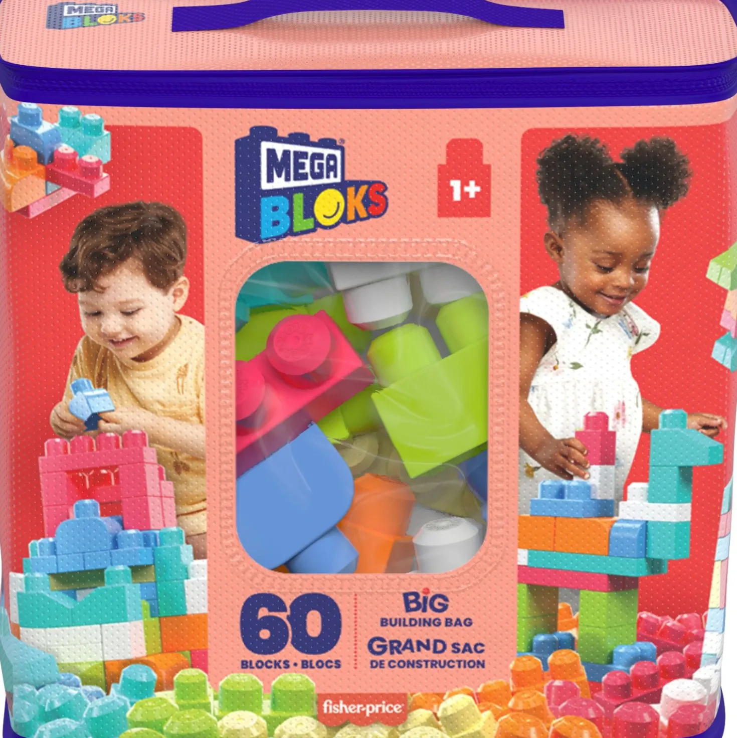 Fischer price mega bloks first builders blokkentas 60 stuks roze