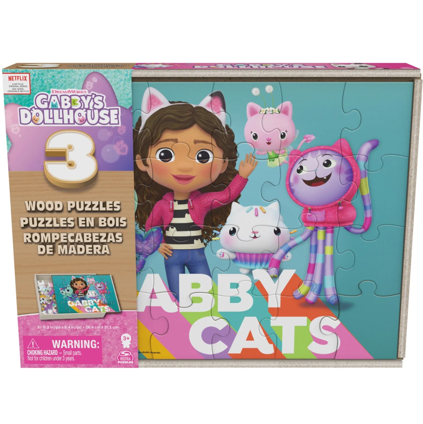 Gabby's Dollhouse Puzzel 3 Pack: Houten Puzzel In Houten Doos