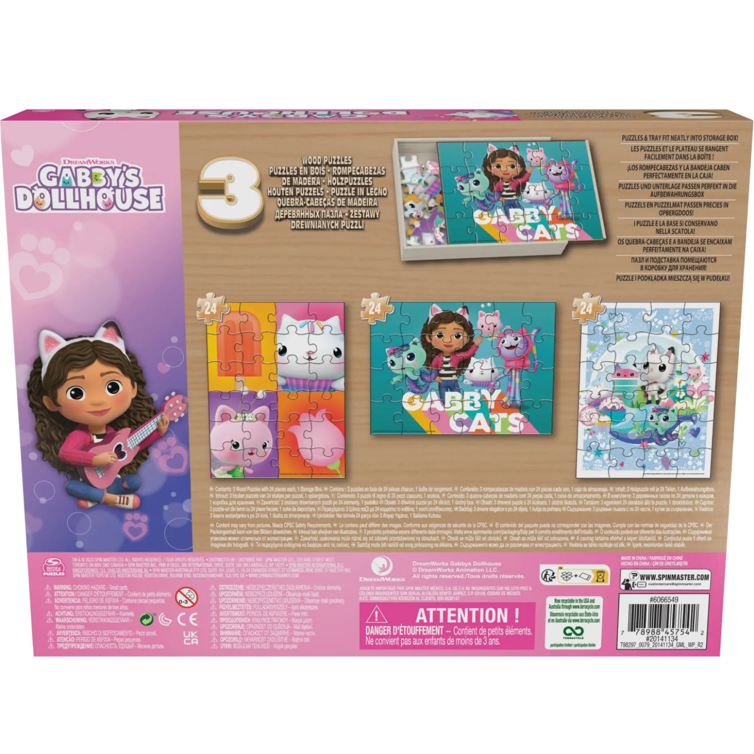Gabby's Dollhouse Puzzel 3 Pack: Houten Puzzel In Houten Doos