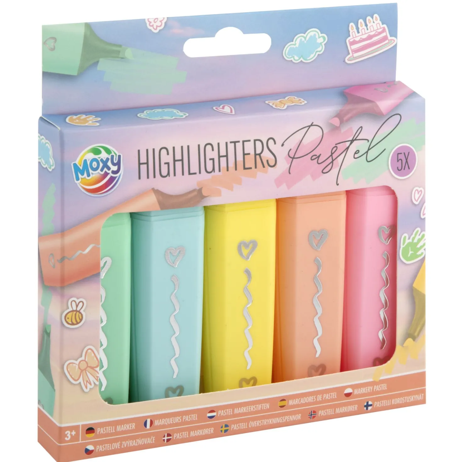 5 Highlighters Markeerstiften Pastel 12 x17,5 cm