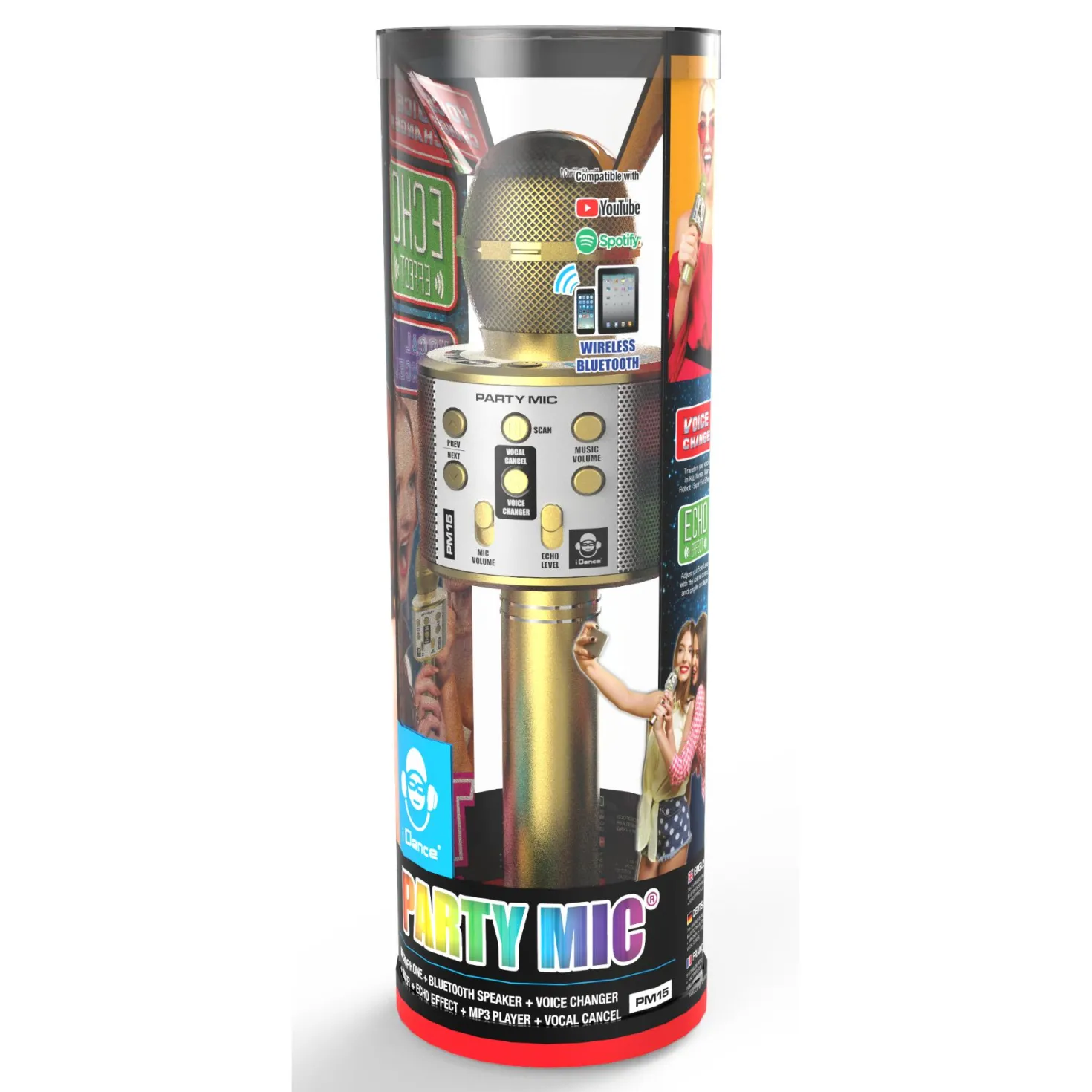 Idance bluetooth party microfoon goud