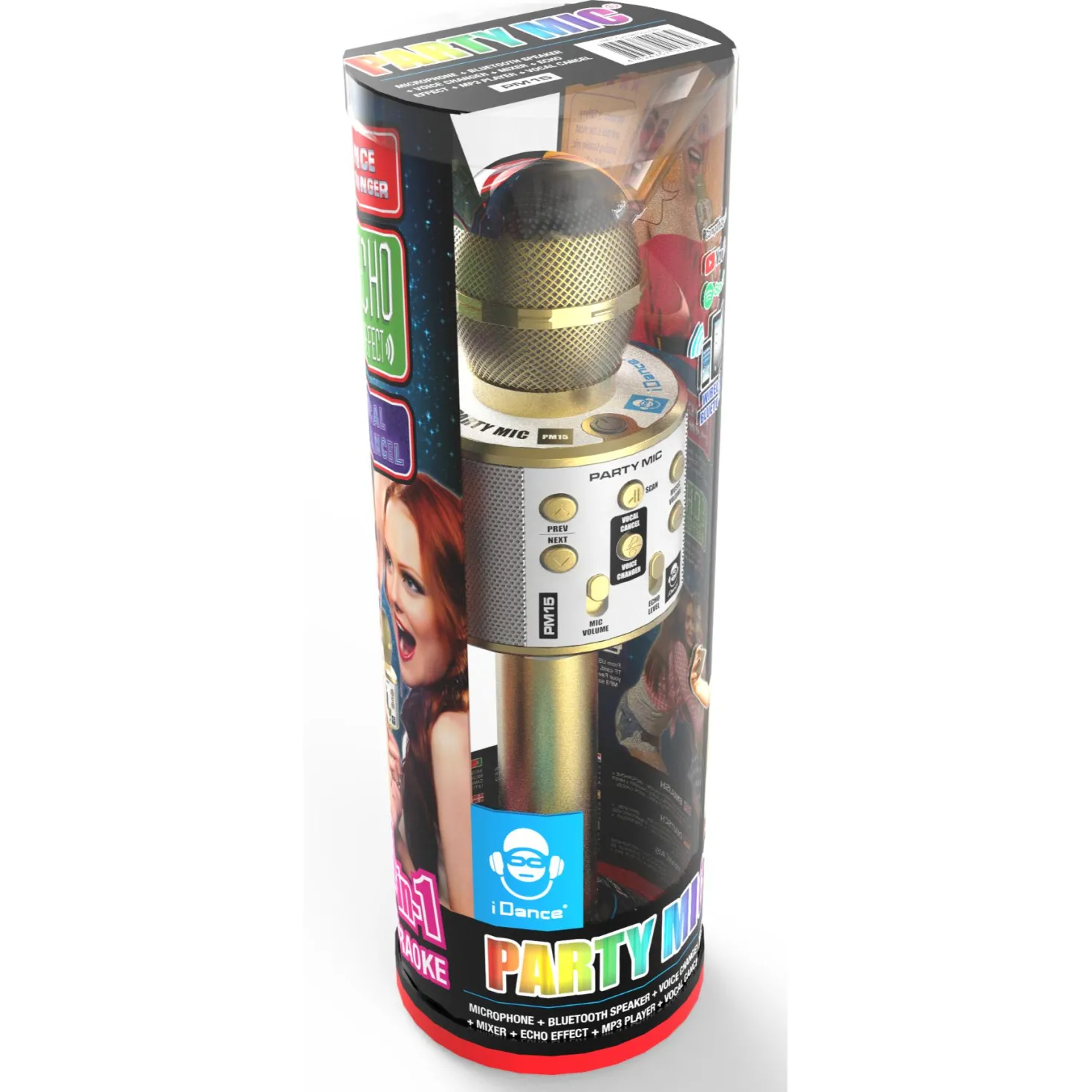 Idance bluetooth party microfoon goud