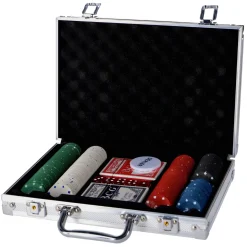 Pokerset in koffer 200 delig met 2 decks speelkaarten en fiches