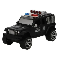 Politieauto met licht en geluid, politieagent, politiehond en accessoires