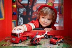 Rapid Wheels Autotransporter brandweer met auto en helikopter met licht en geluid en frictie
