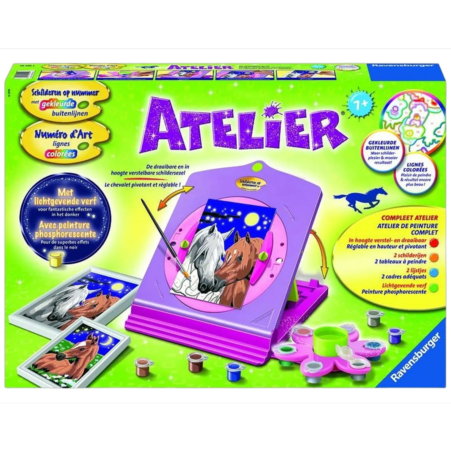 Ravensburger Schilderen Op Nummer atelier met 2 schilderijen en lichtgevende verf