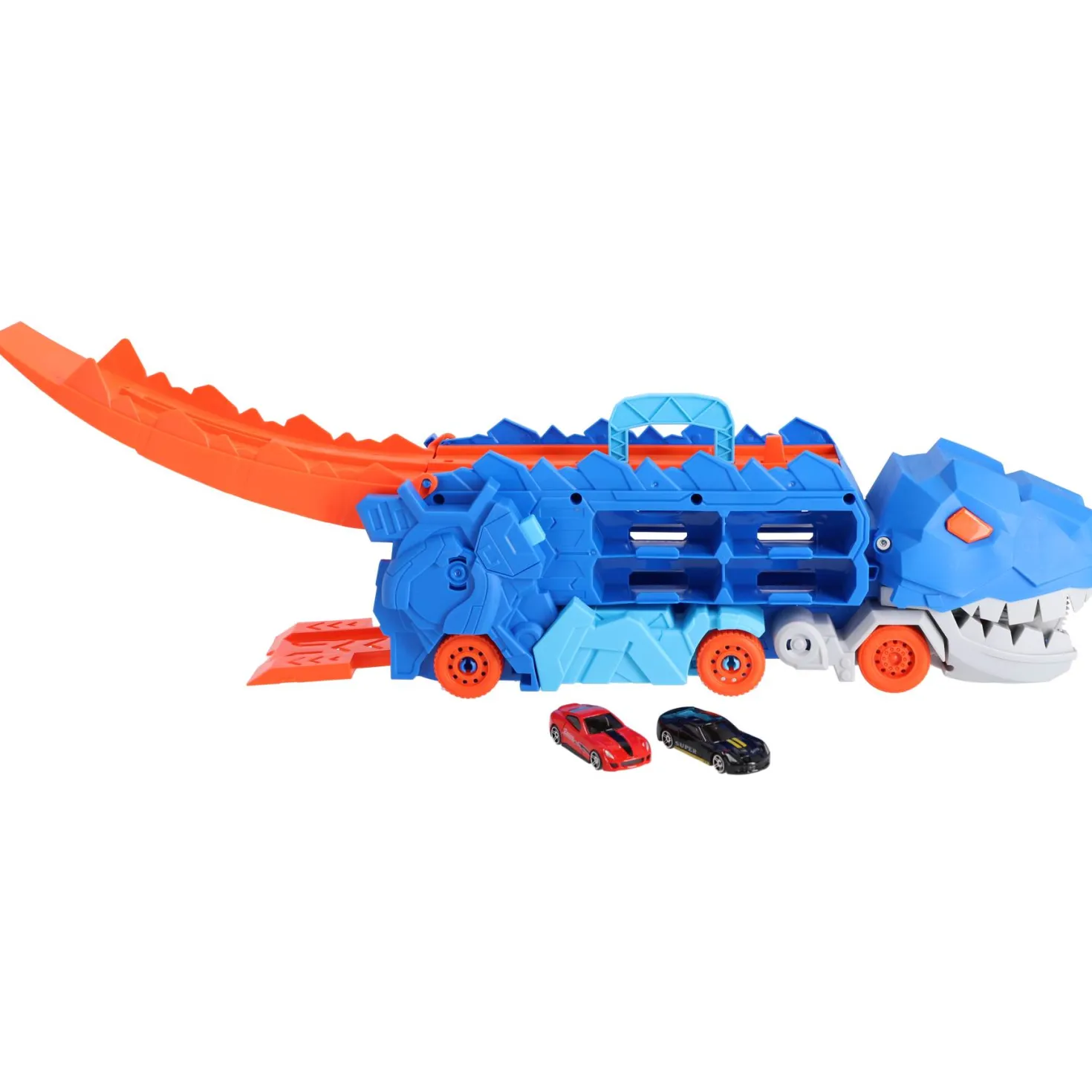 Transporter carrycase dino met 2 diecast auto's